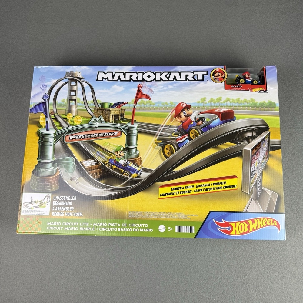 Hot Wheels‎ MarioKart Circuit Lite Track Set One Mario Race Vehicle DAMAGED BOX